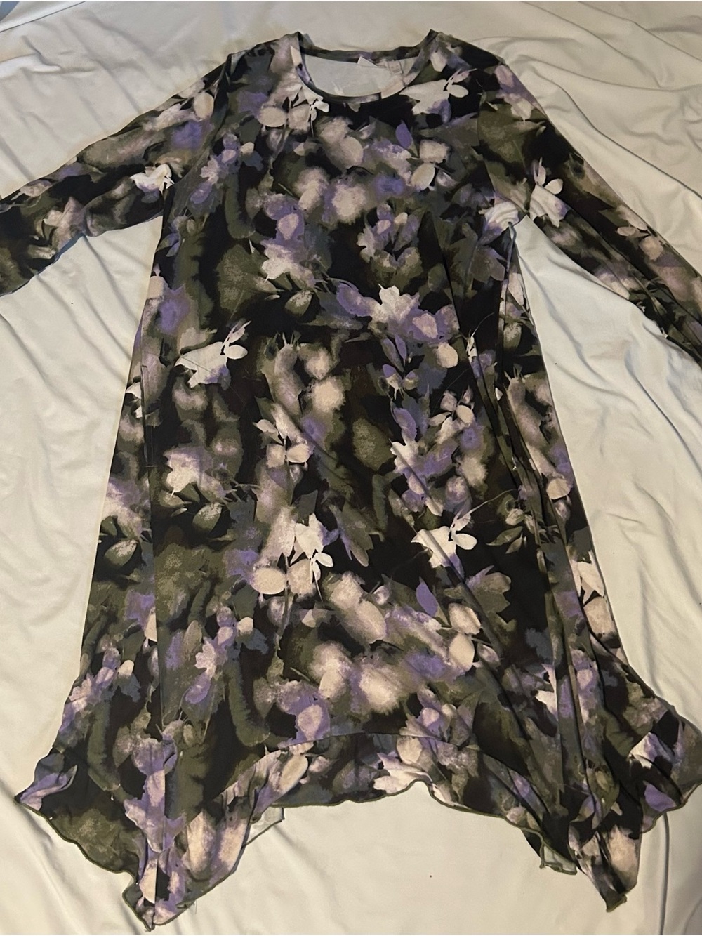 Floral Watercolor Handkerchief Hem Dress - Black & Lavender size XL